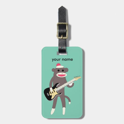 Gepersonaliseerd Sock Monkey Rocks met Electric Gu Bagagelabel (Voorkant verticaal)