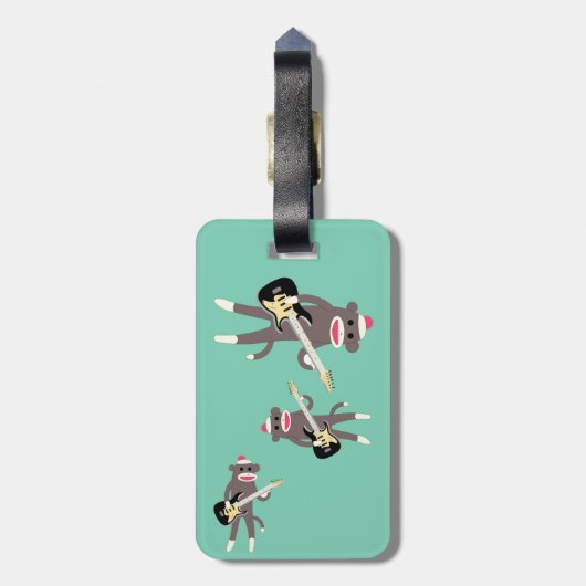 Gepersonaliseerd Sock Monkey Rocks met Electric Gu Bagagelabel (Achterkant verticaal)