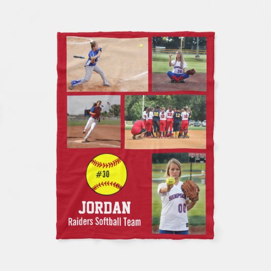 Gepersonaliseerd Softball 5 Fotocollage Naam Team  Fleece Deken (Voorkant)