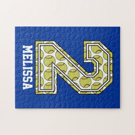 Gepersonaliseerd Softball Nummer 2 Legpuzzel (Horizontaal)