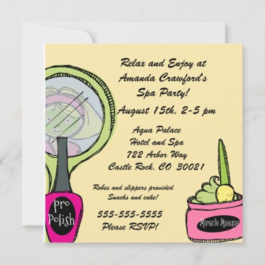 Gepersonaliseerd Spa Party Verjaardagsuitnodiginge Kaart (Achterkant)