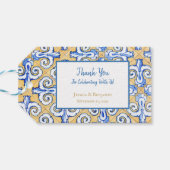 Gepersonaliseerd Spaanse Tegel Azulejo Blue, Yello Cadeaulabel (Achterkant Horizontaal)