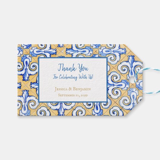 Gepersonaliseerd Spaanse Tegel Azulejo Blue, Yello Cadeaulabel (Voorkant (Horizontaal))