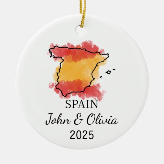 Gepersonaliseerd Spanje Ornament, Spanje Vlag Gift Keramisch Ornament (Voorkant)