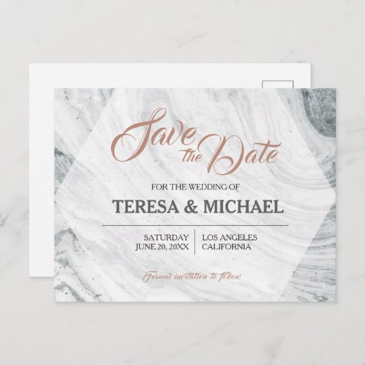 Gepersonaliseerd, sparen de Datum, Marmer Wedding Aankondigingskaart (Voorkant / Achterkant)