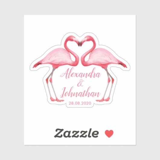 Gepersonaliseerd sparen de datum Roze Flamingos Sticker (Vel)