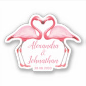 Gepersonaliseerd sparen de datum Roze Flamingos Sticker (Voorkant)