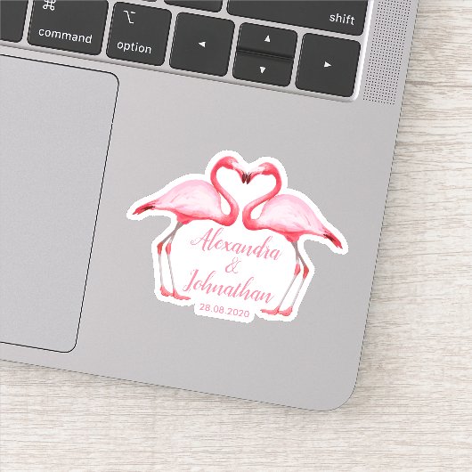 Gepersonaliseerd sparen de datum Roze Flamingos Sticker (Detail)