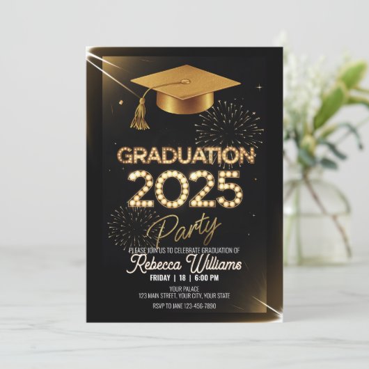 Gepersonaliseerd Sparkling Gold Dinner Afstuderen Kaart (Staand voorkant)