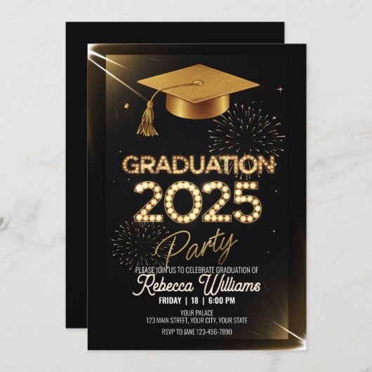 Gepersonaliseerd Sparkling Gold Dinner Afstuderen Kaart (Voorkant / Achterkant)