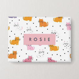 Gepersonaliseerd speels kattenpatroon met Polka Do Button