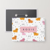 Gepersonaliseerd speels kattenpatroon met Polka Do Button (Voorkant / Achterkant)