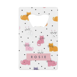 Gepersonaliseerd speels kattenpatroon met Polka Do Creditkaart Flessenopener