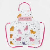 Gepersonaliseerd speels kattenpatroon met Polka Do Schort (Voorkant)