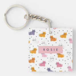 Gepersonaliseerd speels kattenpatroon met Polka Do Sleutelhanger