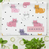 Gepersonaliseerd speels kattenpatroon met Polka Do Theedoek (Gevouwen)
