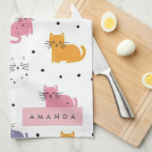Gepersonaliseerd speels kattenpatroon met Polka Do Theedoek (Quarter Fold)