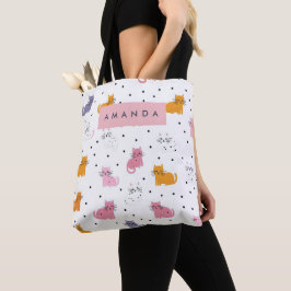 Gepersonaliseerd speels kattenpatroon met Polka Do Tote Bag