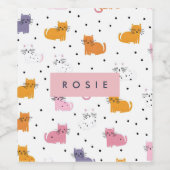 Gepersonaliseerd speels kattenpatroon met Polka Do Wijn Etiket (Enkel label)