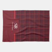 Gepersonaliseerd speldenmonogram rood tartan bakke theedoek (Horizontaal)