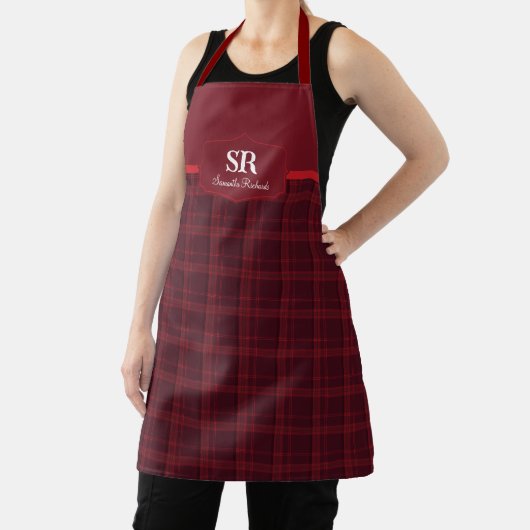 Gepersonaliseerd speldenmonogram Rood Tartan Schor Schort (Insitu)