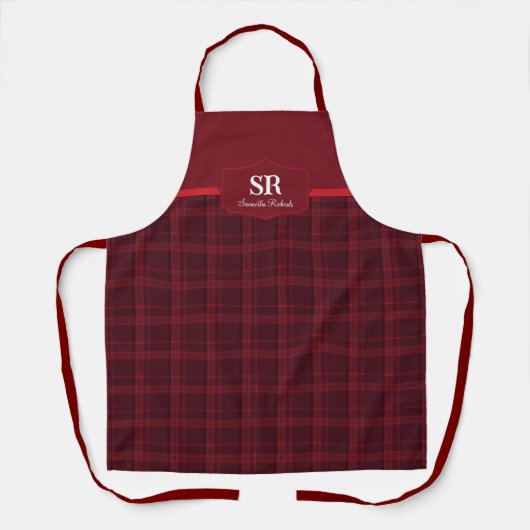 Gepersonaliseerd speldenmonogram Rood Tartan Schor Schort (Voorkant)