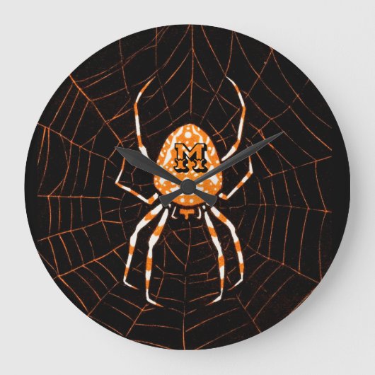 Gepersonaliseerd  Spider Black Oranje Halloween Grote Klok (Voorkant)