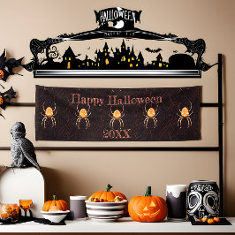 Gepersonaliseerd  Spider Black Oranje Halloween Spandoek