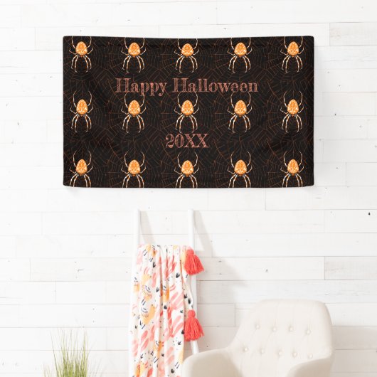 Gepersonaliseerd Spider Black Oranje Halloween Spandoek (Insitu)