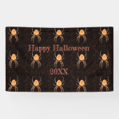 Gepersonaliseerd  Spider Black Oranje Halloween Spandoek (Horizontaal)