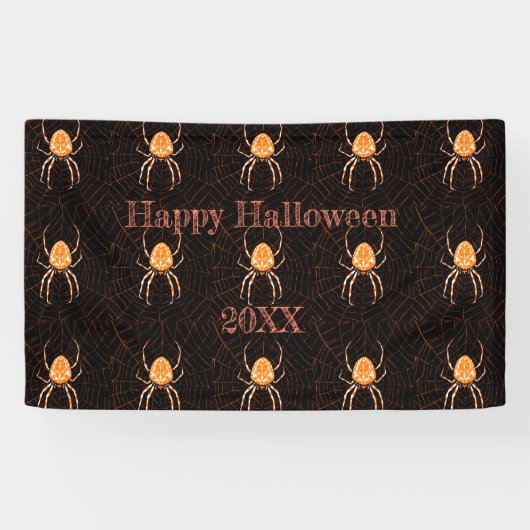Gepersonaliseerd Spider Black Oranje Halloween Spandoek (Horizontaal)