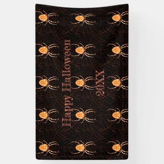 Gepersonaliseerd Spider Black Oranje Halloween Spandoek (Verticaal)