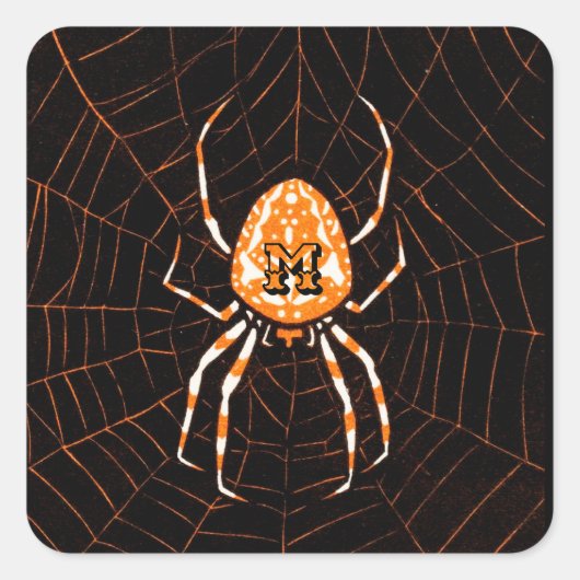 Gepersonaliseerd  Spider Black Oranje Halloween Vierkante Sticker (Voorkant)
