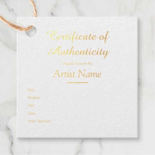 Gepersonaliseerd Square Gold Certificate of Authen Bedankjes Labels (Voorkant)