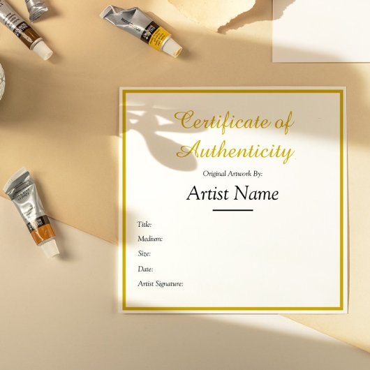 Gepersonaliseerd Square Gold Certificate of Authen Notitiekaartje