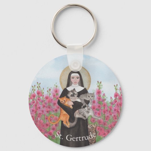 Gepersonaliseerd St Gertrude Patron of Cats Waterv Sleutelhanger (Voorkant)