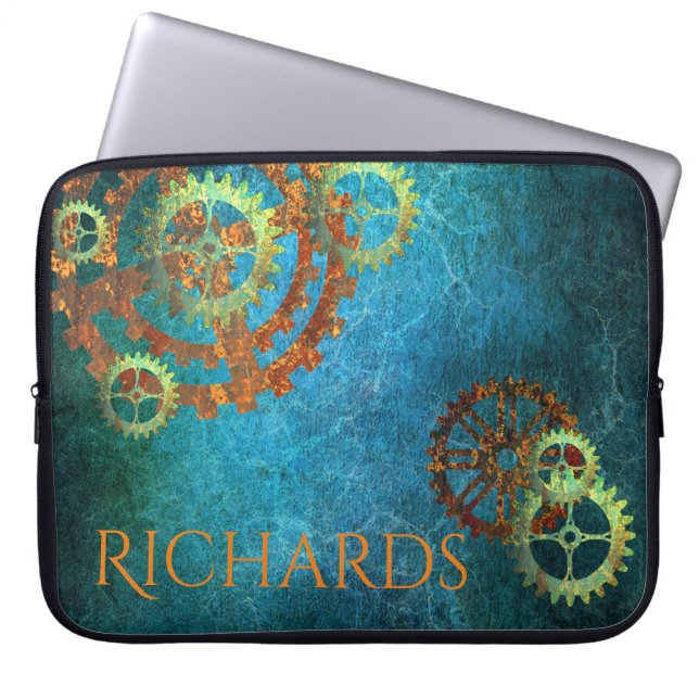 Gepersonaliseerd steampunk Rusty Gears Laptop Sleeve (Voorkant)