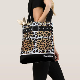 Gepersonaliseerd Stijlvol Bruin Wit Zwart Luipaard Tote Bag