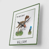 Gepersonaliseerd "Stop me in Coach" Dinosaur Art S Vierkante Klok (Hoek)