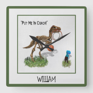 Gepersonaliseerd "Stop me in Coach" Dinosaur Art S Vierkante Klok
