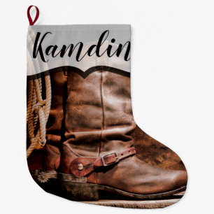 Gepersonaliseerd stoppen Cowboy Boots Barn Wood Ru Grote Kerstsok
