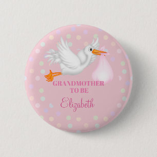 Gepersonaliseerd Stork Grandmoeder om Baby shower  Ronde Button 5,7 Cm