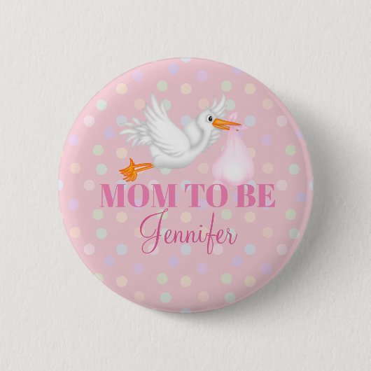 Gepersonaliseerd Stork Ma om Baby shower Button te (Voorkant)