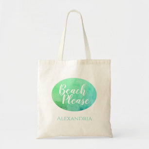 Gepersonaliseerd strand Blauwgroen Aqua Ombre Beac Tote Bag