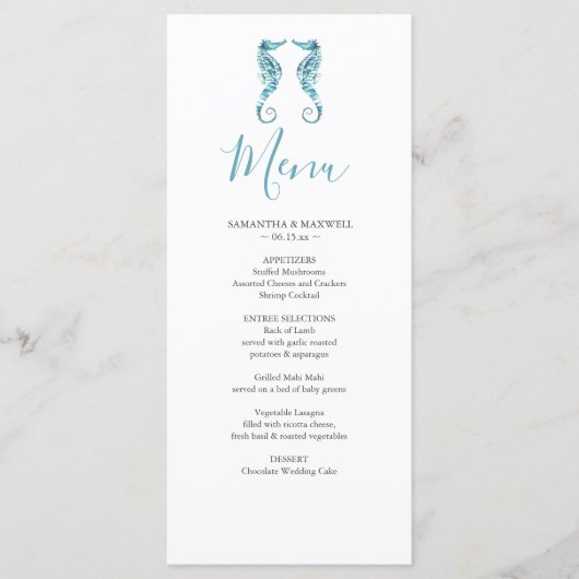 Gepersonaliseerd Strand Bruiloft Menu Kaart (Voorkant)