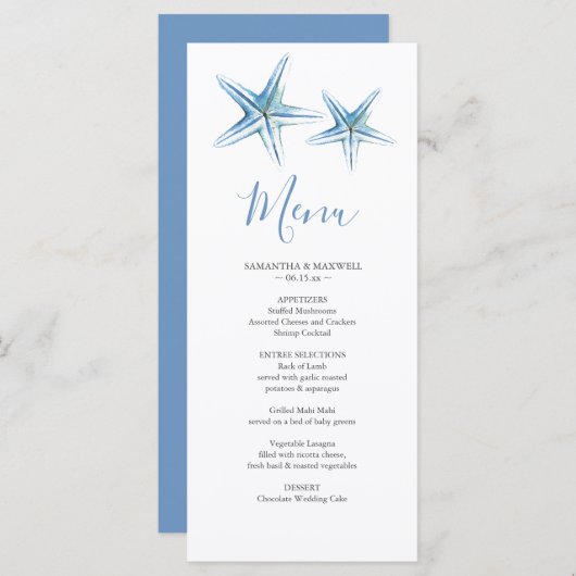 Gepersonaliseerd Strand Bruiloft Menu Kaart (Voorkant / Achterkant)