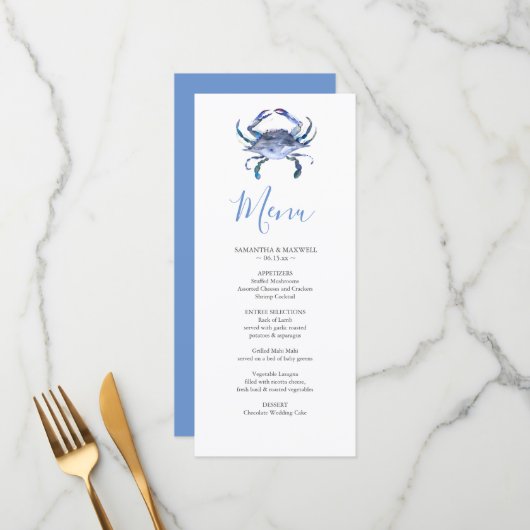Gepersonaliseerd Strand Bruiloft Menu Kaart (Voorkant / Achterkant in situ)