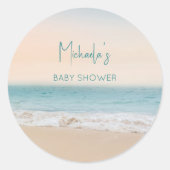 Gepersonaliseerd strand genderneutraal Baby shower Ronde Sticker (Voorkant)
