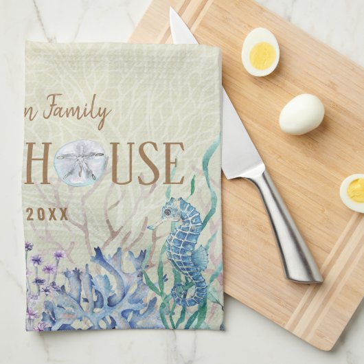 Gepersonaliseerd strand House Coastal Coral Reef Theedoek (Quarter Fold)