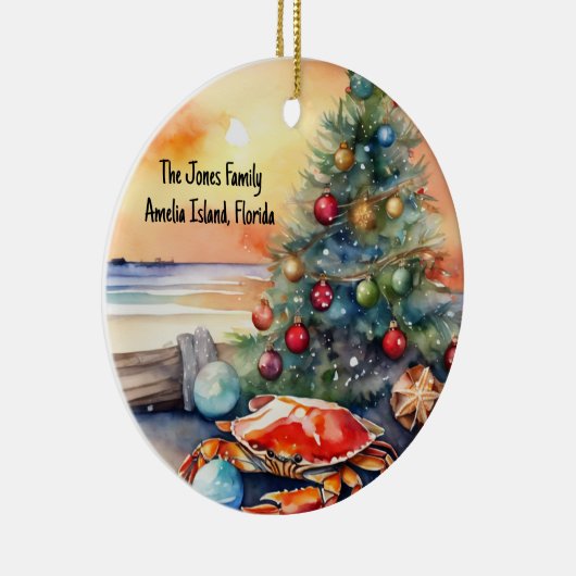 Gepersonaliseerd strand met Crab Christmas Tree Keramisch Ornament (Rechts)